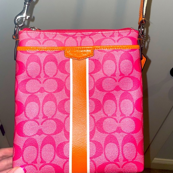 Coach Bags Coach Signature Pink And Orange Stripe Leather Crossbody
